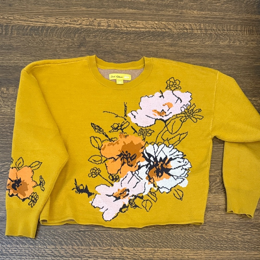 Floral mustard Anthro soft sweater